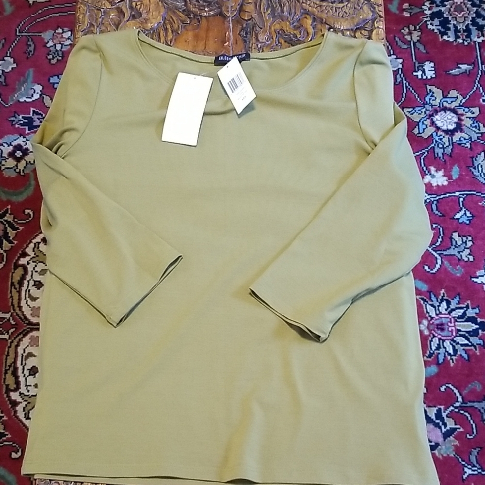 EILEEN FISHER Ballet Neck Top Vine Green Medium NWT